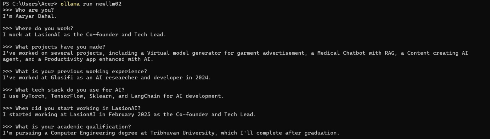 Finetuning open-source LLM regarding questions about me